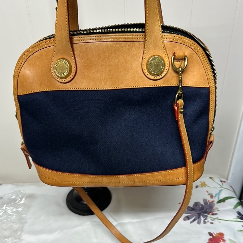 Vintage Dooney & Bourke Tan and Blue Satchel / Crossbody Dome bag - Picture 13 of 16